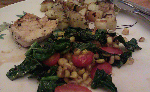 Grilled Chicken, Roasted Potatoes and Kale Saute Dinner