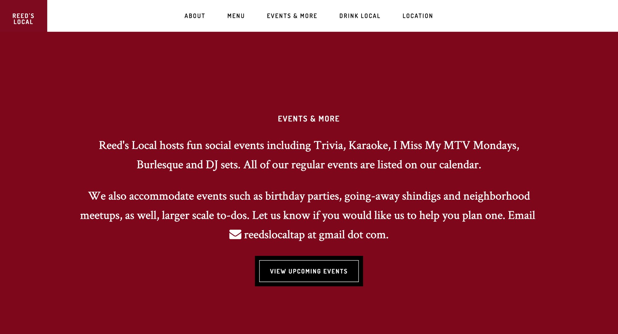 Reed's Local events page