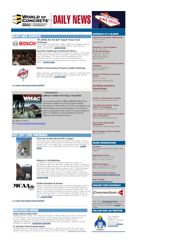 World Of Concrete 2010 Daily eNewsletter