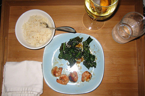 Shrimp, kale and rice dinner